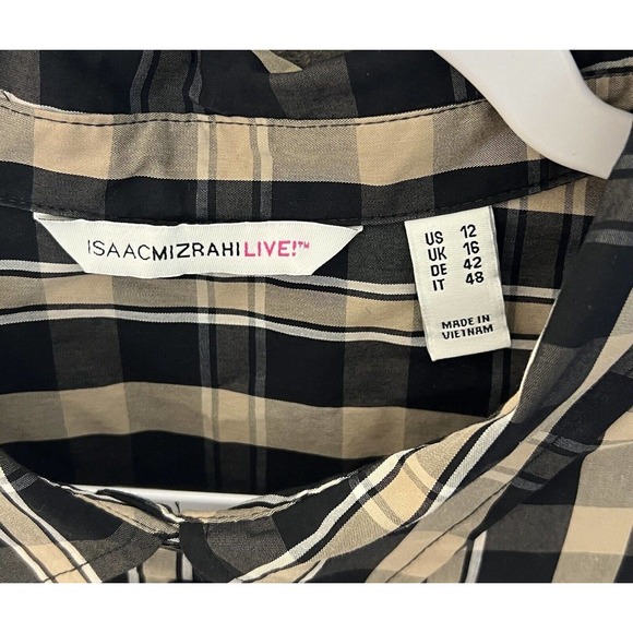 Isaac Mizrahi Live! Long Sleeve Button Up Shirt Top Womens Size 12 Plaid Floral - Picture 3 of 9
